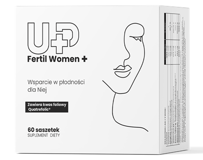 Opakowanie UP FERTIL WOMAN Plus w kolorze białym zawierający 60 saszetek