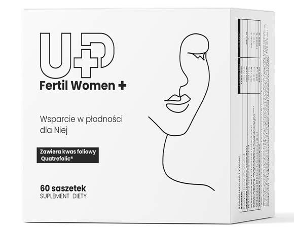 Opakowanie UP FERTIL WOMAN Plus w kolorze białym zawierający 60 saszetek