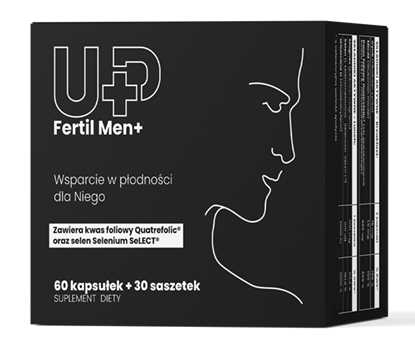 Opakakowanie UP Fertil Men Plus w czarnym kolorze zawierający 60 saszetek plus 30 saszetek 