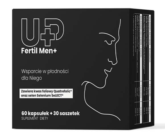 Opakakowanie UP Fertil Men Plus w czarnym kolorze zawierający 60 saszetek plus 30 saszetek 